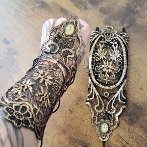 Black Gold Lace Jewel Net Mesh Arm Cuff Jewelry